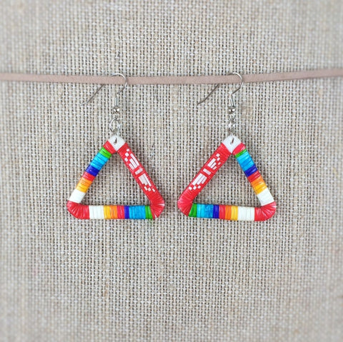 Red Cloud Quillwork Earrings - Triangles