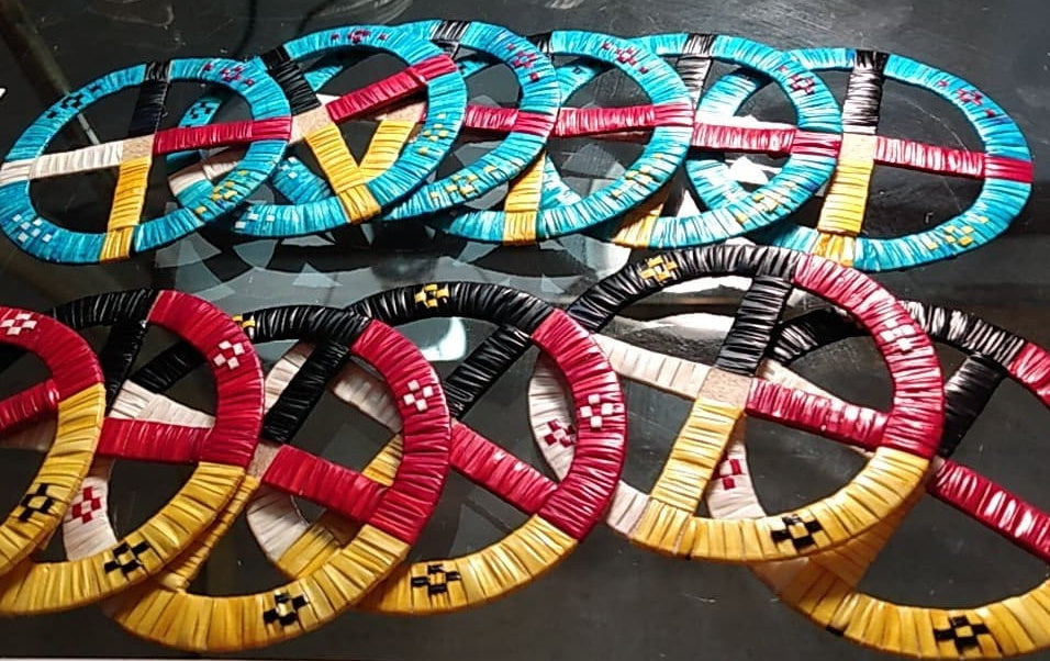 Quilled Medicine Wheel - Native American Beadwork - Medicine Wheel Hair Tie  - Lakota - Sioux - Porcupine Quill - Natural Dye
