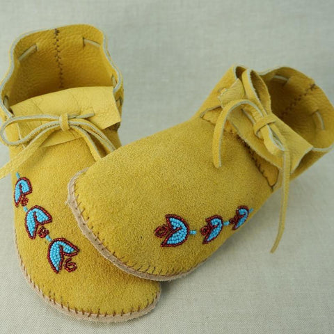 Deer Hide Moccasins with Light Beading - Women's Sizes